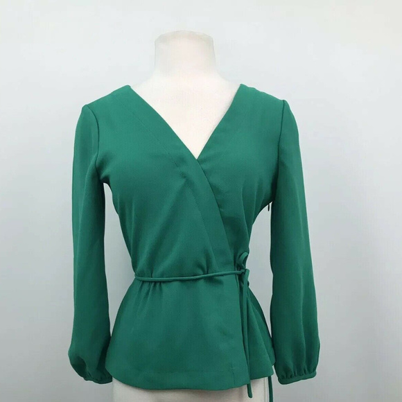 J. Crew Tops - J.Crew Drapey Crepe Peplum Wrap Luminary Green 2